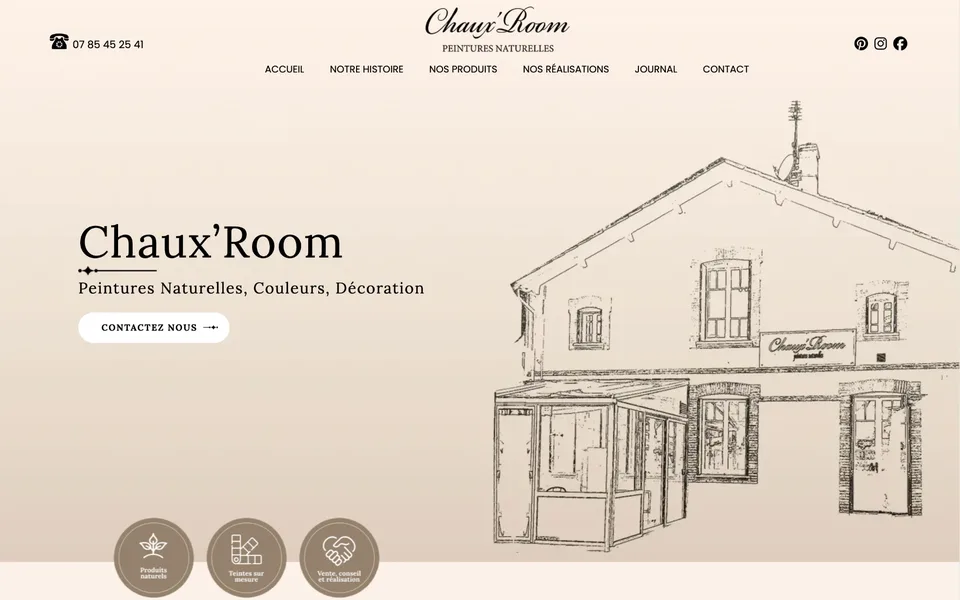Page d'accueil du site Chaux'Room, peintures naturelles