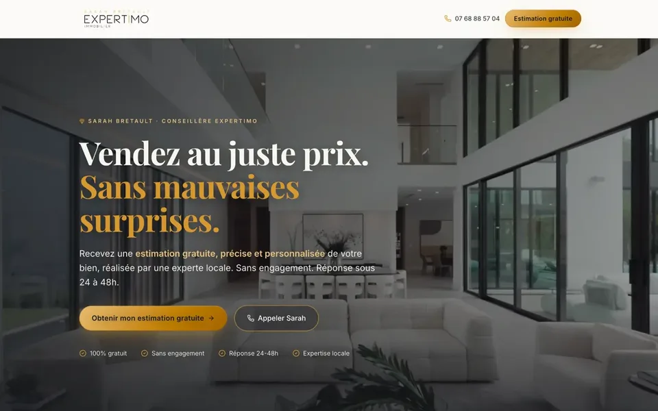 Landing page d'estimation immobilière de Sarah Bretault